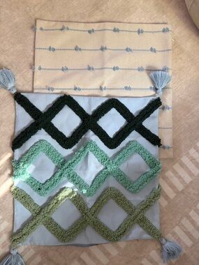 Textured Diamond Tassel Pillow Cover in Blues and Greens white set price firm